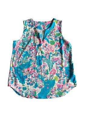 Lulu B Women's Sz Large Multicolor Sleeveless Top With Coastal Print